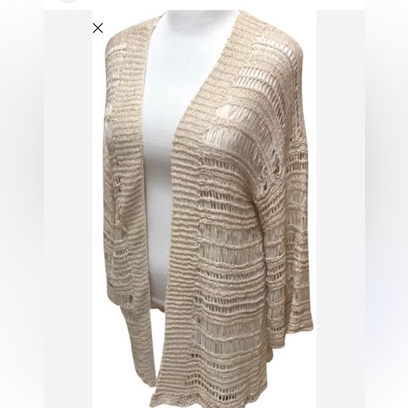Anthropologie Akemi + Kim One Size Crochet Macrame Neutral Cardigan Wrap in Tan - Picture 12 of 13